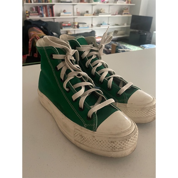 Converse Shoes - Custom Platform Green Converse, Size 8